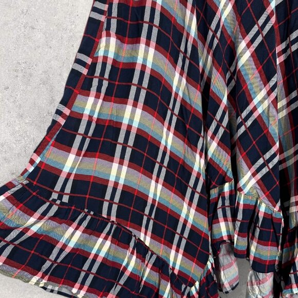 Torrid Plaid Maxi Skirt Womens Size 1X Hanky‎ Hem Challis Blue Red Elastic Waist - Picture 9 of 14